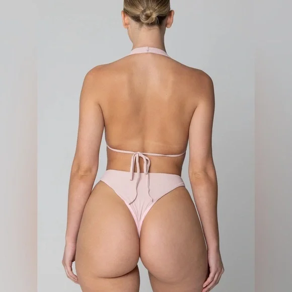 Selina Rae The Victoria One Piece Ribbed Swimsuit Bikini Bodysuit Ballet Pink - Picture 3 of 7